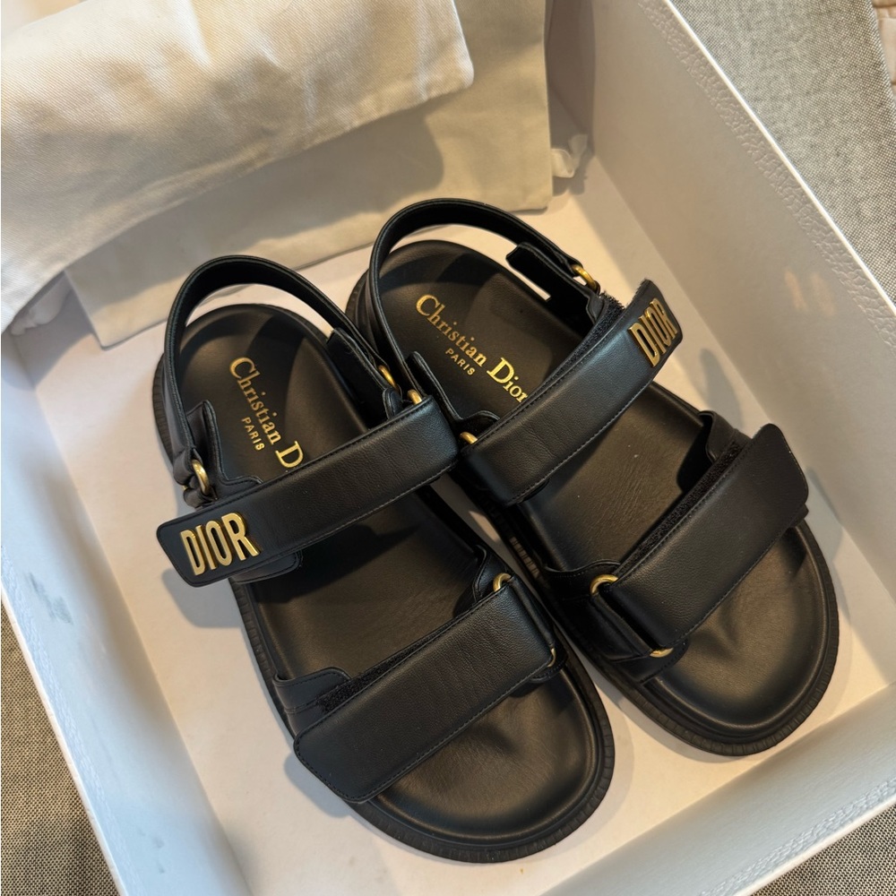 Authentic Dior Black Sandals Lambskin Dioract 10mm Sandals 36.5 - Picture 12 of 12